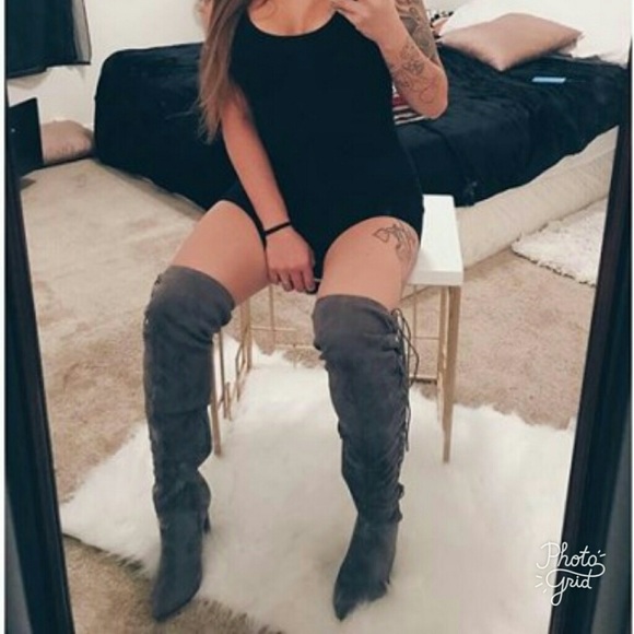 ***SOLD OUT*** Gray Faux Suede Over-the-knee Boot - Picture 6 of 6